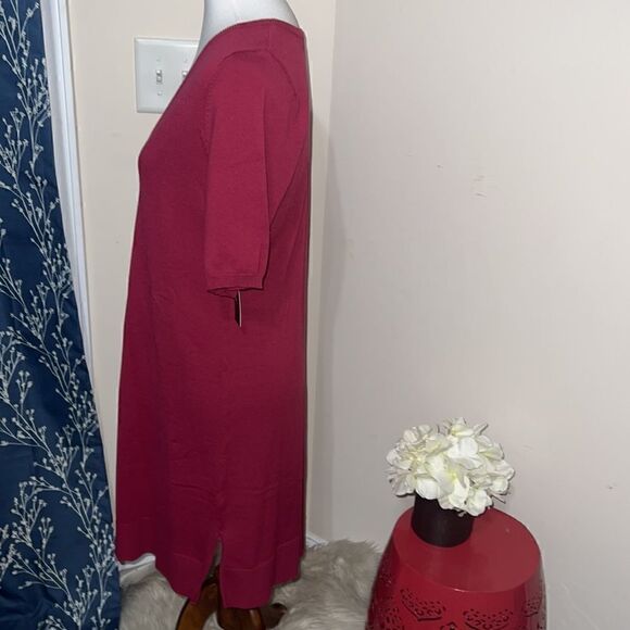 NEW Lulu’s Ballad Berry Pink Half-Sleeve Sweater Dress V-Neck Shift sz L Large - Picture 3 of 9